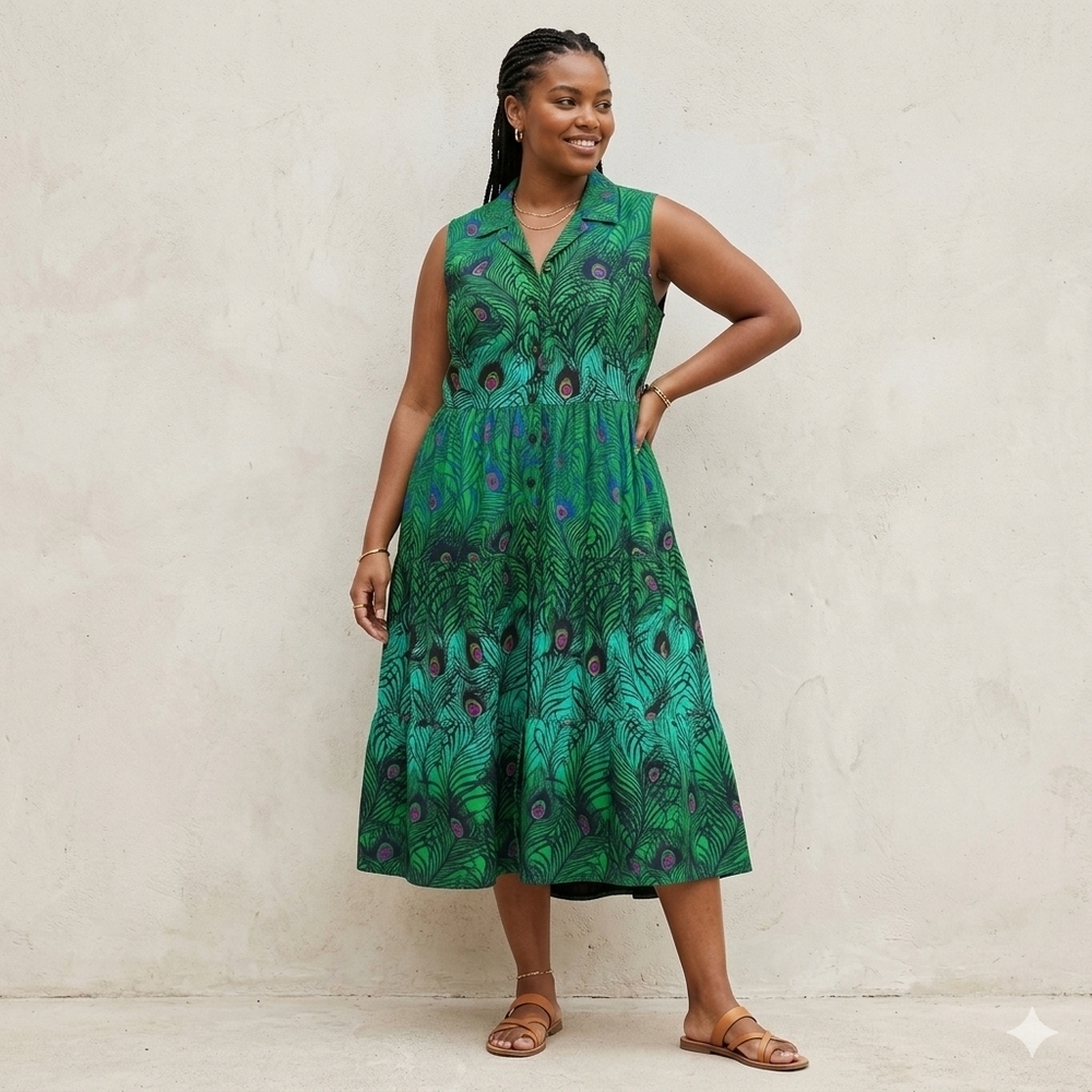 Phool Tiered Peacock Design MIDI Dress 1X